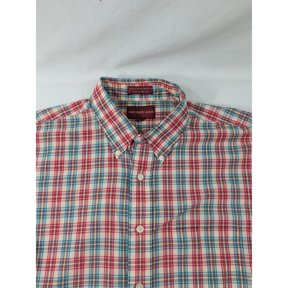 Vintage Chaps Ralph Lauren Plaid Button Front Shirt Men's L Short Sleeve Cotton